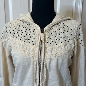 Anthropologie Cream Eyelet Hoodie -Featherbone Brand